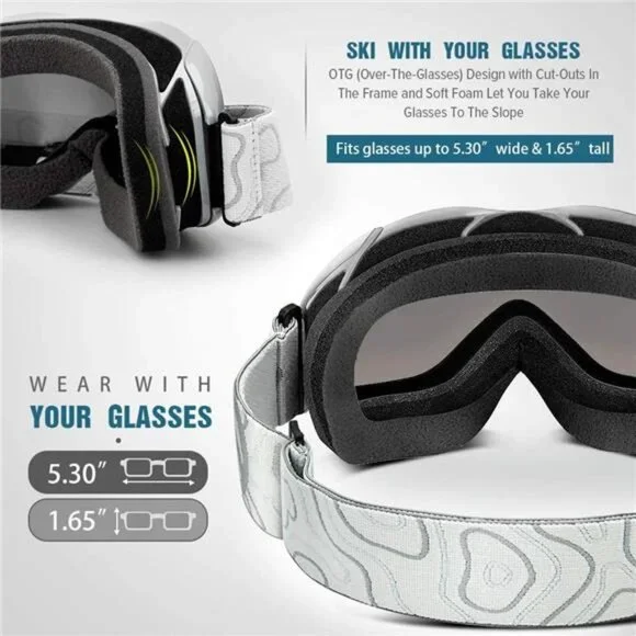 Ski Goggles OTG - Over Glasses Ski/Snowboard Goggles for Men, Women & Youth